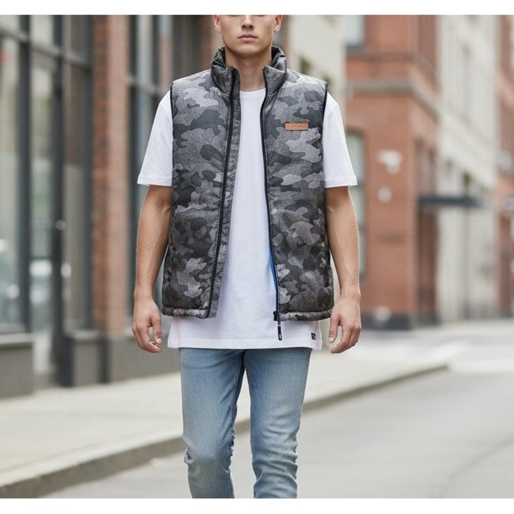 Buffalo David Bitton Boys Camo Grey Reversible Vest Outwear Size  14-16 NWT